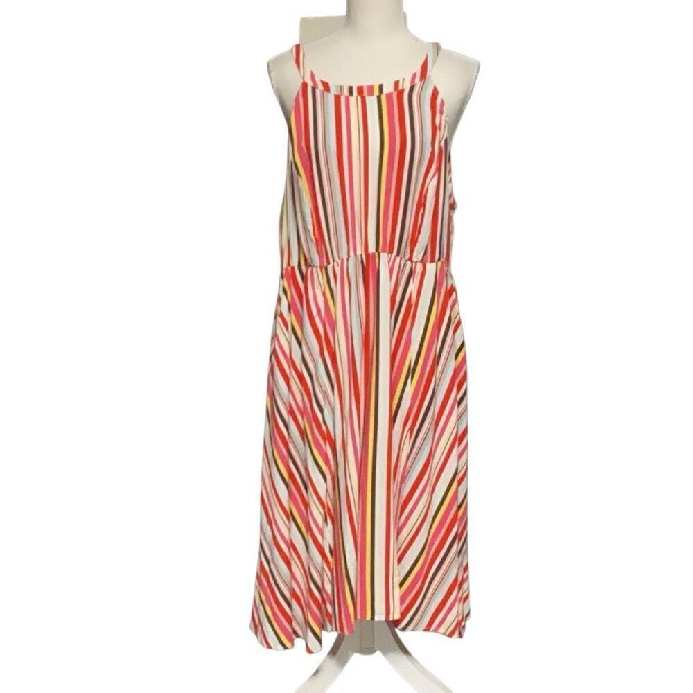 Torrid Sleeveless Hi Lo Midi Dress Vertical Striped Pockets Size 2 US Size XL/1X